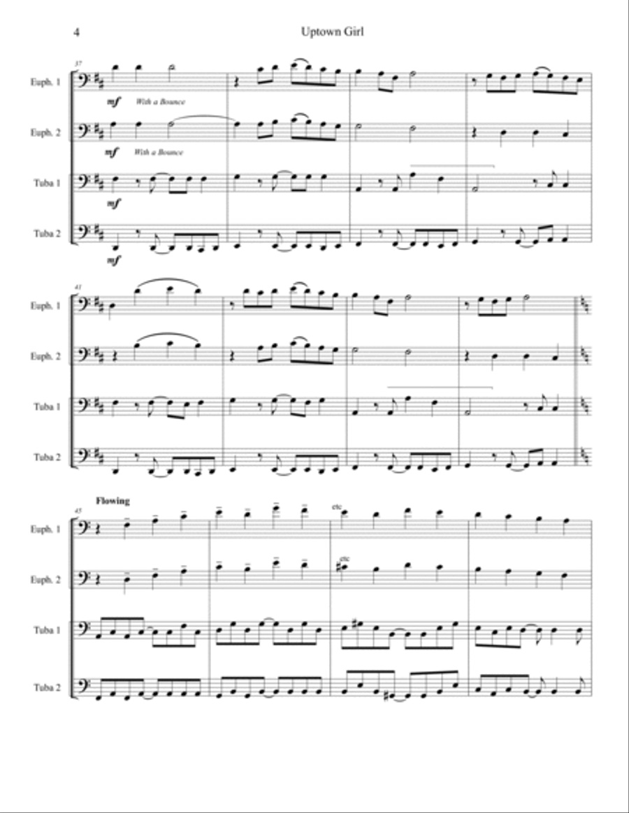 Uptown Girl Brass Quartet scores gallery preview page 4
