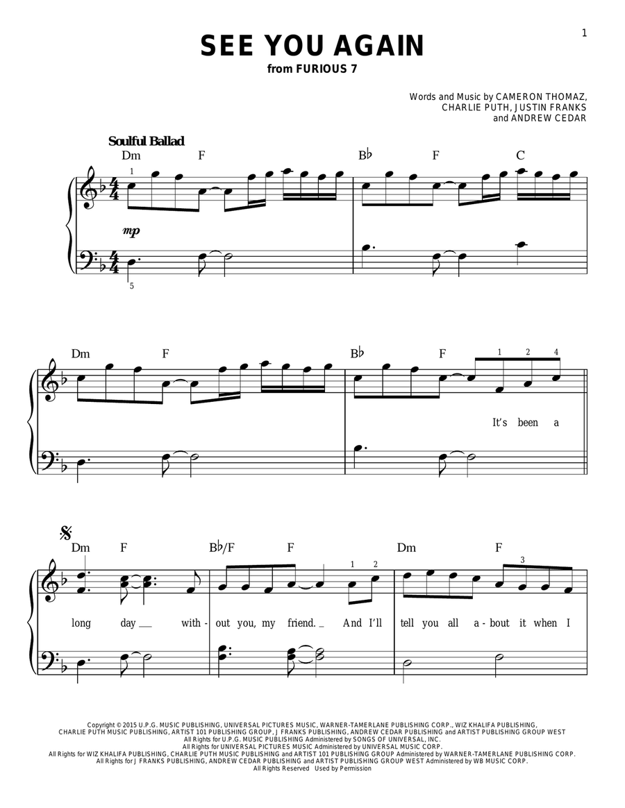 See You Again See You Again Easy Piano scores gallery preview page 1