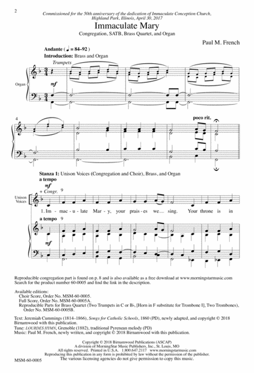 Immaculate Mary (Downloadable Choral Score)