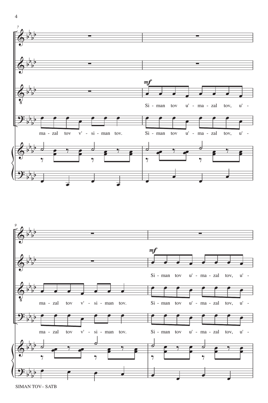 Siman Tov (A Good Sign) 4-Part scores gallery preview page 2