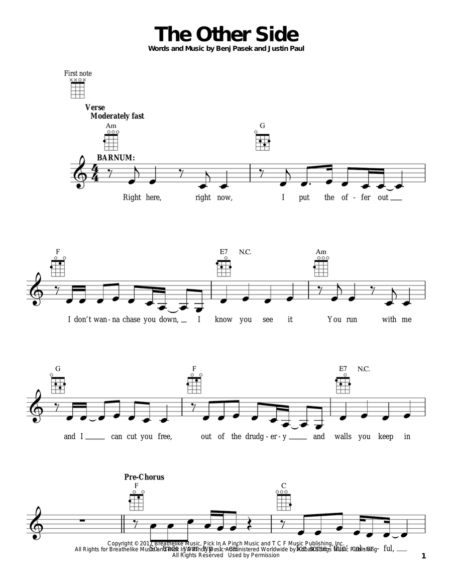 The Other Side (from The Greatest Showman) Ukulele scores gallery preview page 1