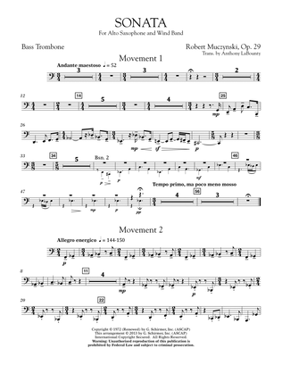 Sonata for Alto Saxophone, Op. 29 - Bass Trombone