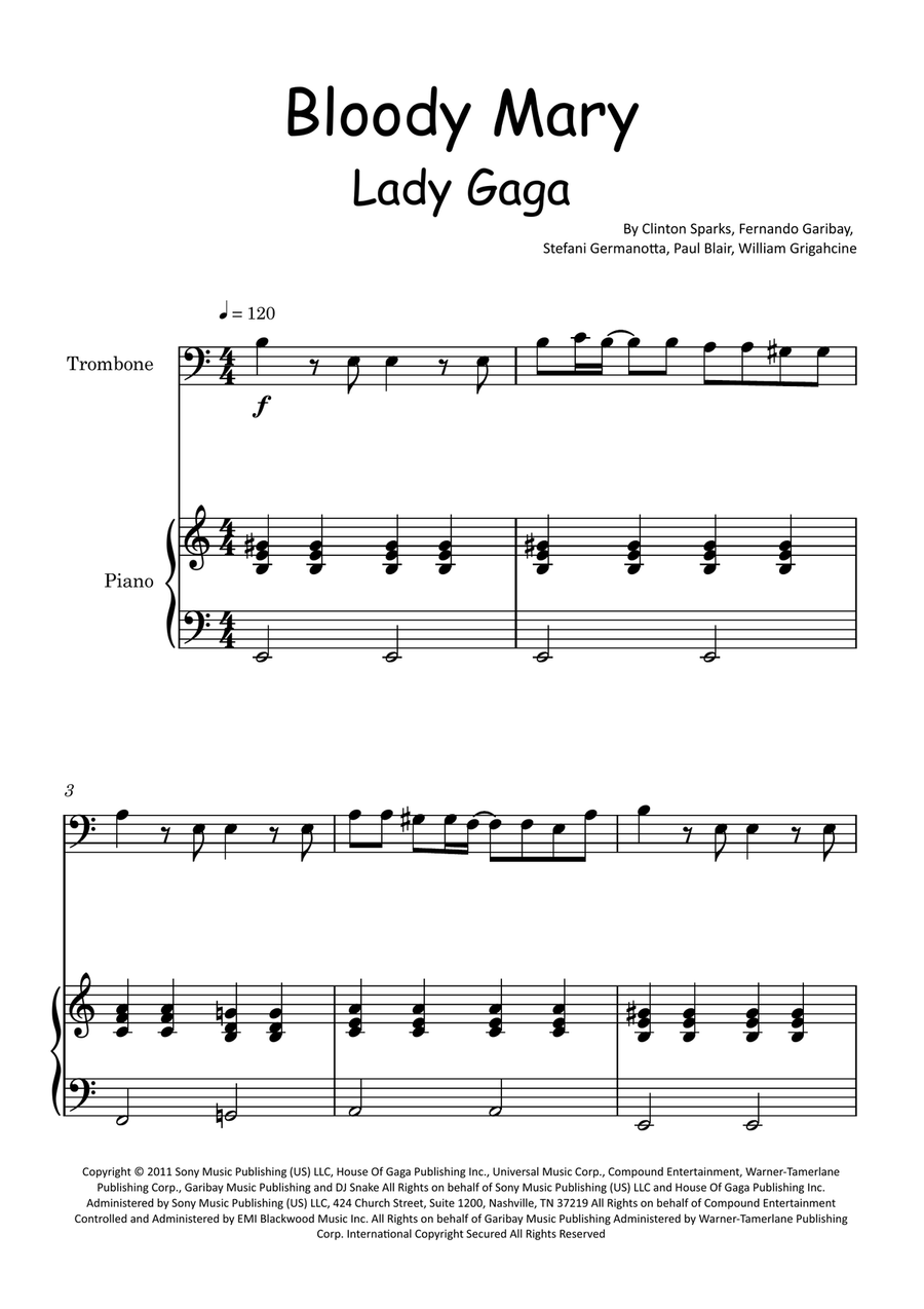 Bloody Mary Piano scores gallery preview page 1