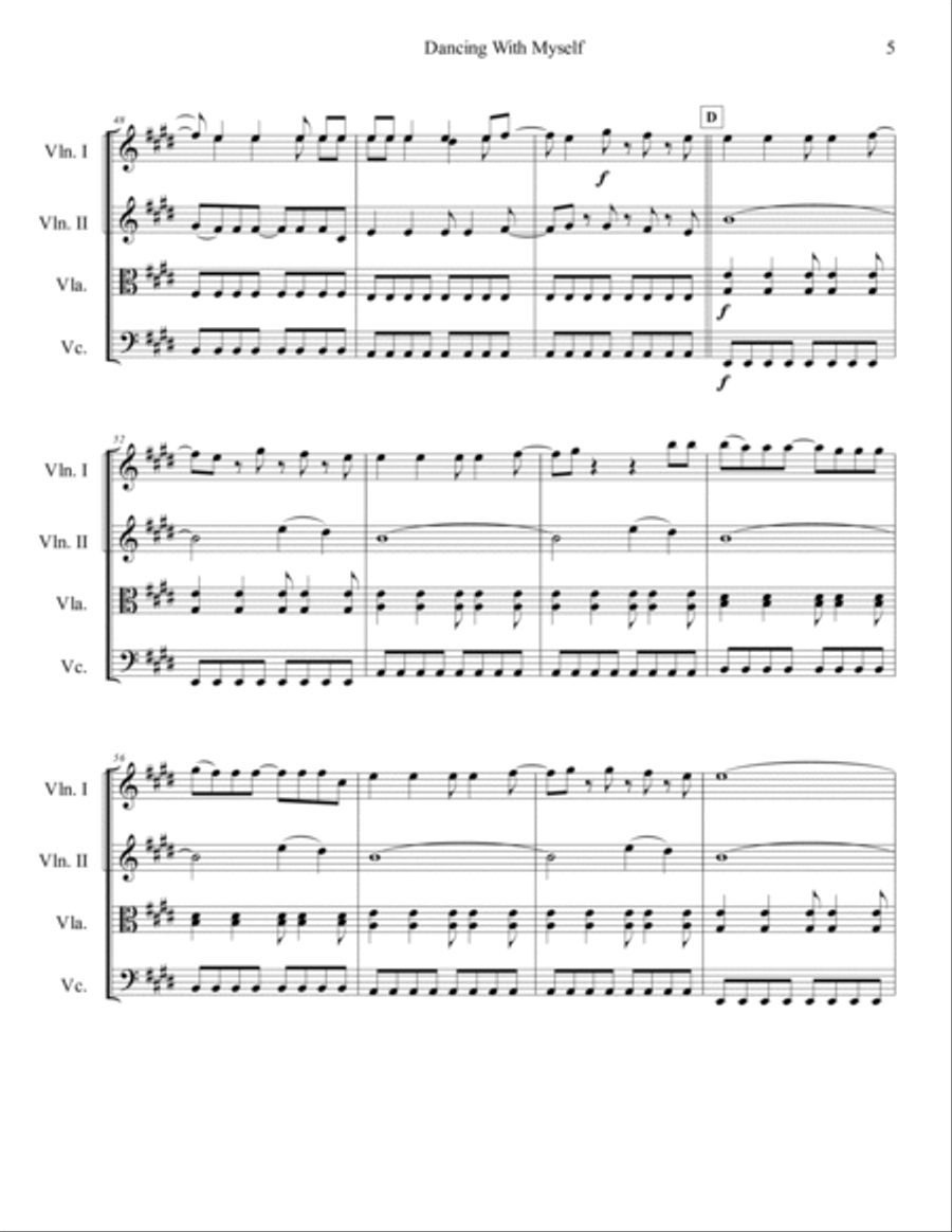 Dancing With Myself String Quartet scores gallery preview page 6