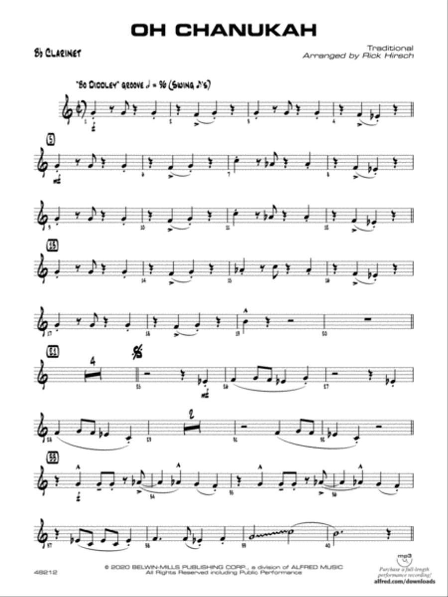 Oh Chanukah: 1st B-flat Clarinet Jazz Ensemble scores gallery preview page 1