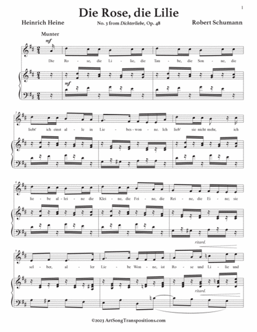 SCHUMANN: Die Rose, die Lilie, Op. 48 no. 3 (transposed to D major, D-flat major, and C major)