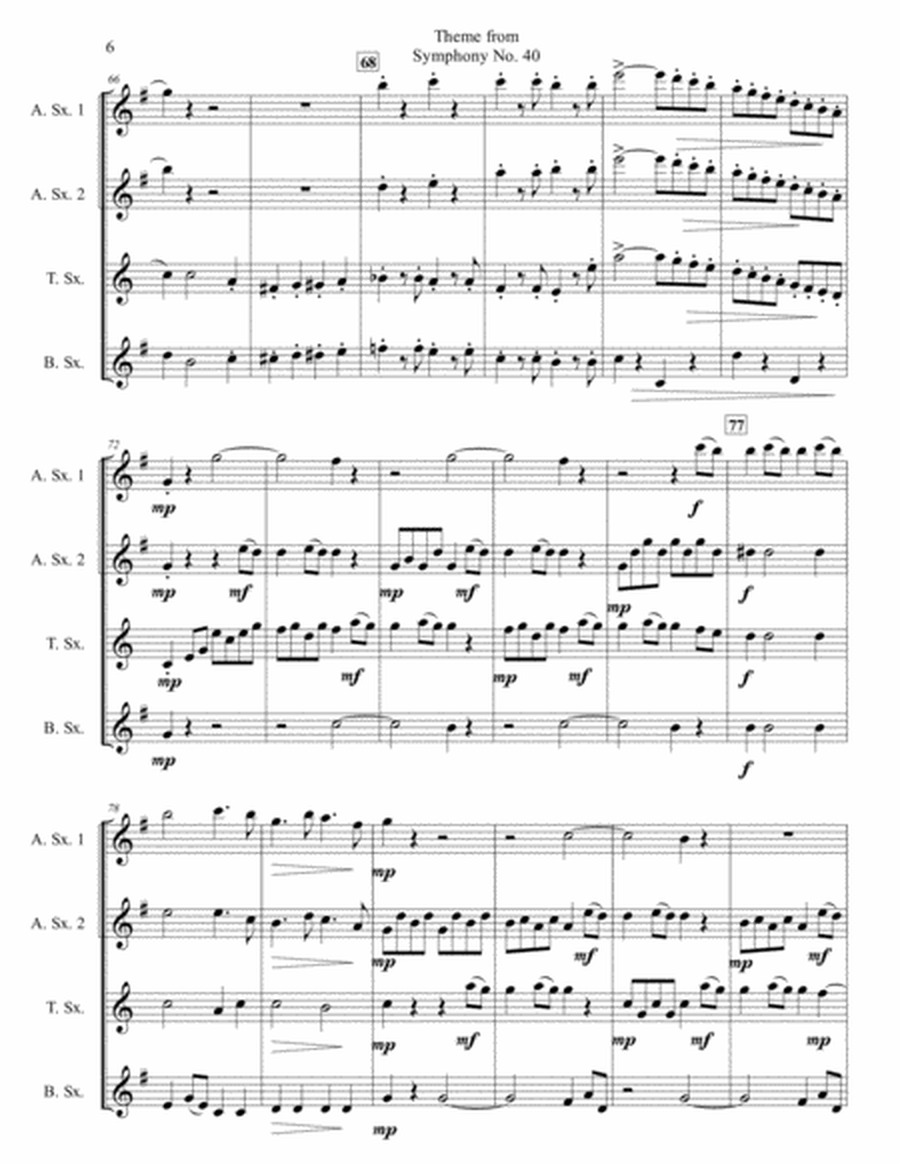 Theme from Symphony No. 40 for Saxophone Quartet (SATB or AATB) image number null