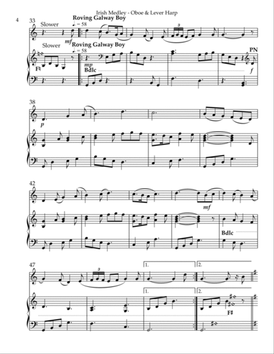 Irish Medley, Duet for Oboe & Lever Harp Oboe scores gallery preview page 4
