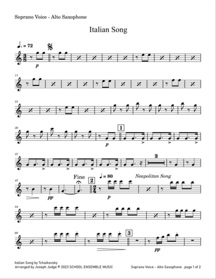Italian Song by Tchaikovsky for Saxophone Quartet in Schools Saxophone Quartet scores gallery preview page 6
