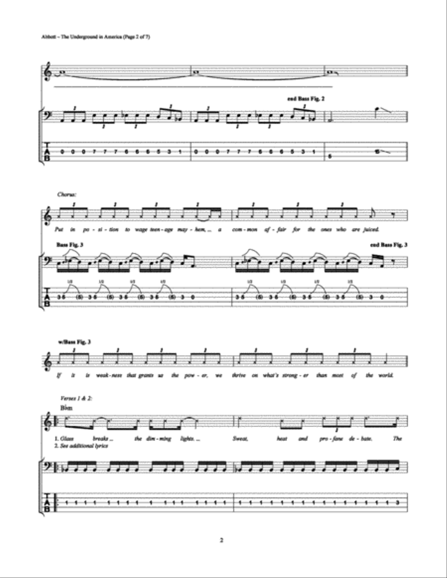 The Underground in America Bass Guitar Tablature scores gallery preview page 2