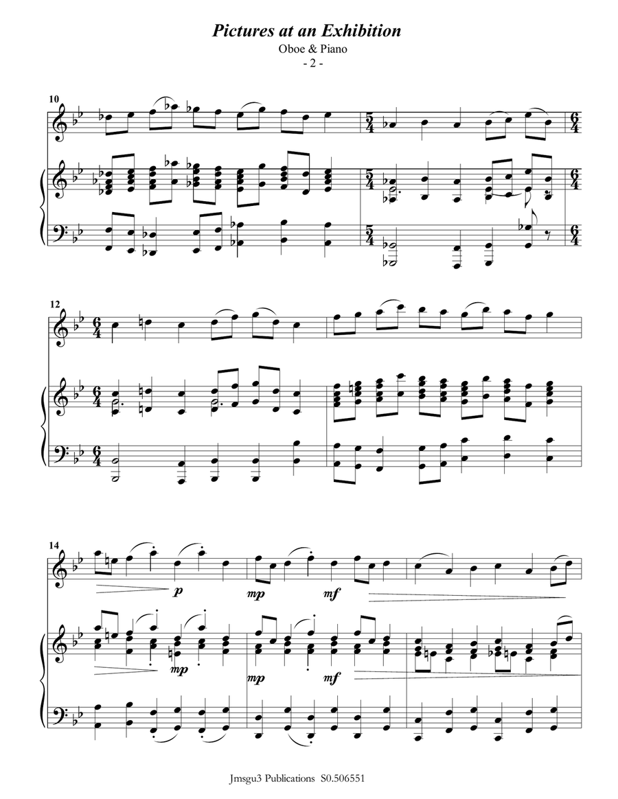 Mussorgsky: Pictures at an Exhibition for Oboe & Piano Piano scores gallery preview page 2