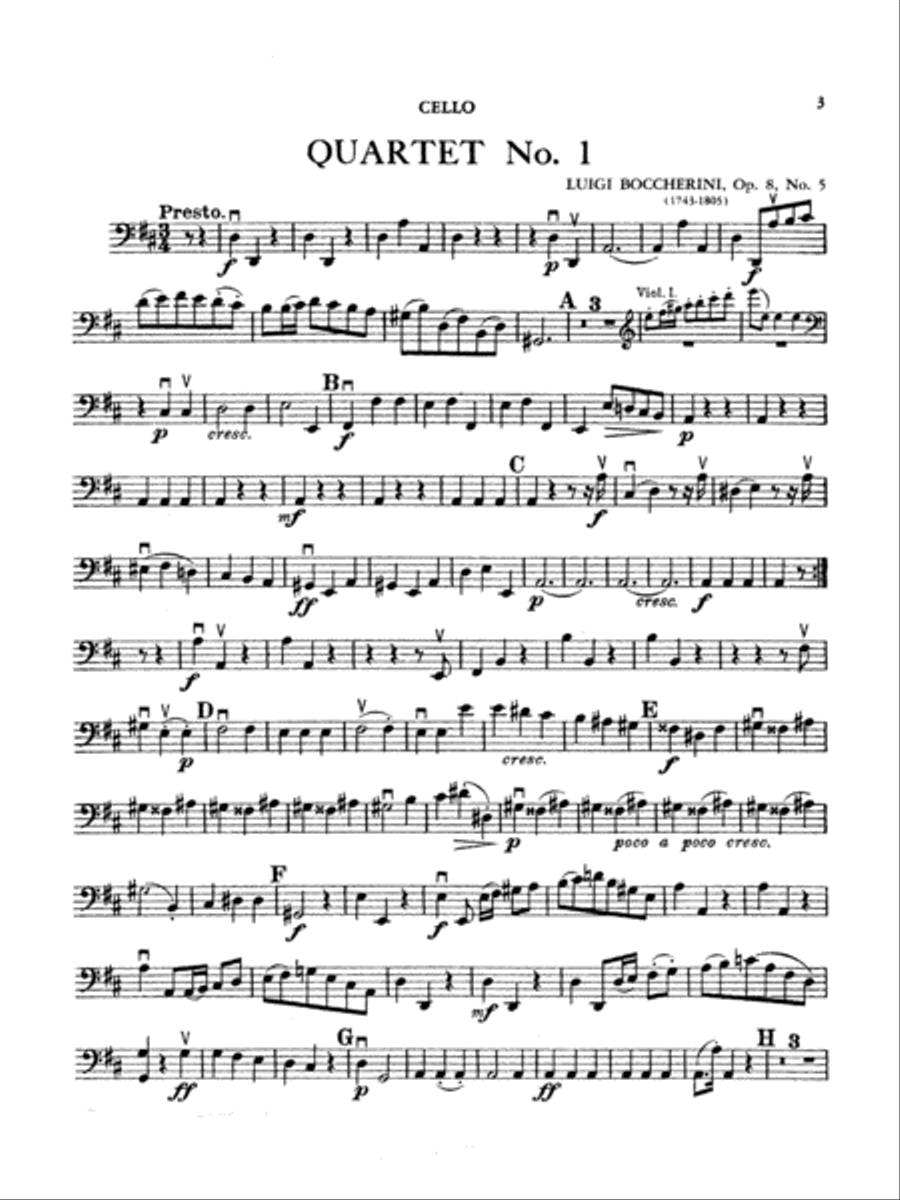 Boccherini: Nine Selected String Quartets String Quartet scores gallery preview page 1
