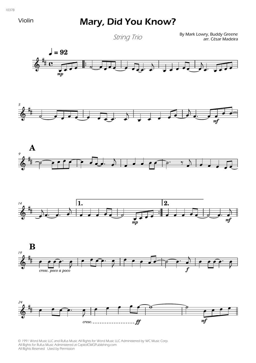 Mary, Did You Know? String Trio scores gallery preview page 1