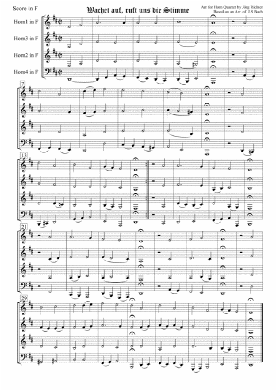 Wachet auf, ruft uns die Stimme (Awake, the voice is calling us) for French Horn Quartet Brass Quartet scores gallery preview page 2