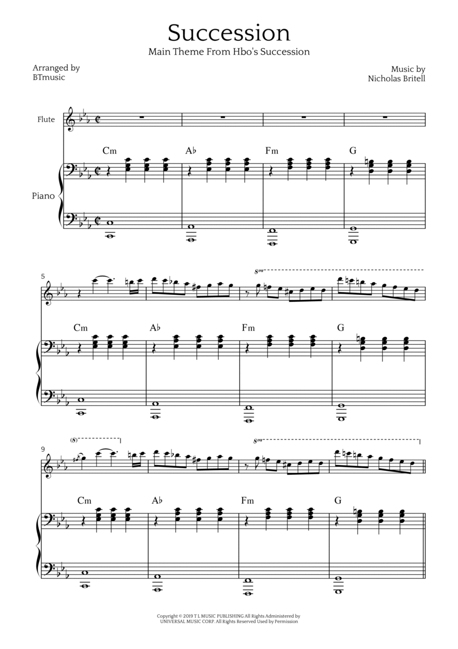 Succession Theme Succession Theme Flute scores gallery preview page 1