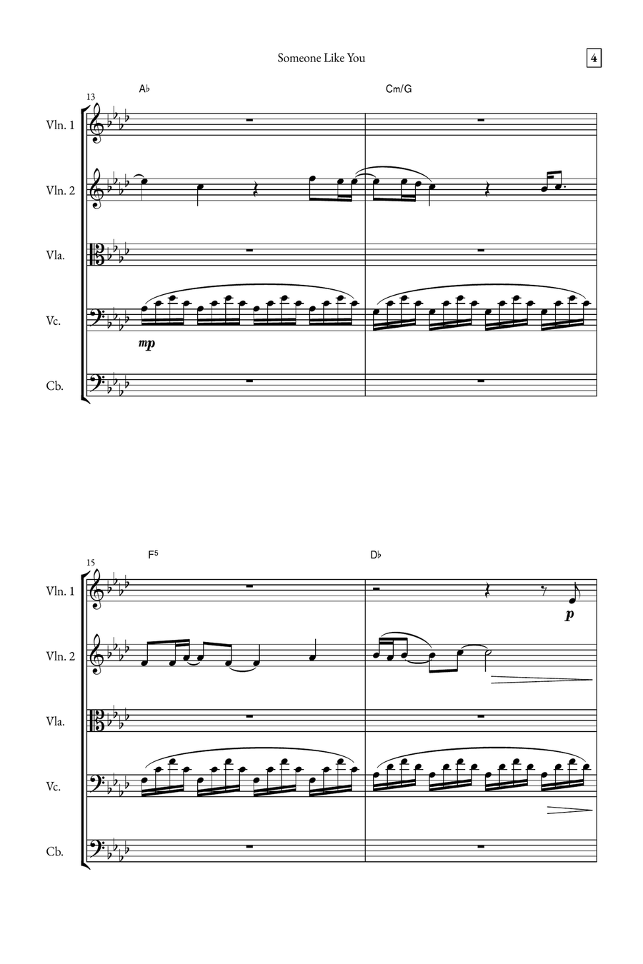 Someone Like You String Quartet scores gallery preview page 4