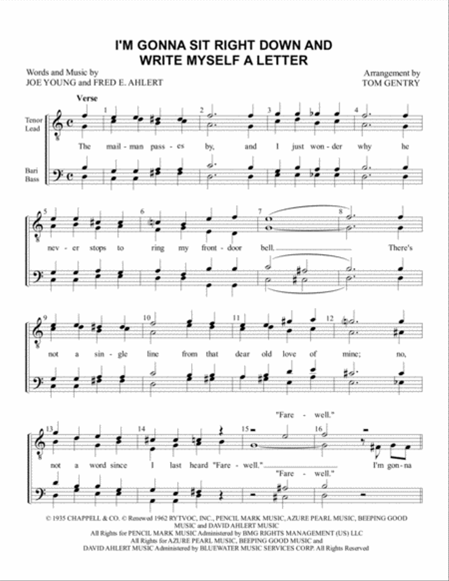 I'm Gonna Sit Right Down And Write Myself A Letter TTBB scores gallery preview page 1