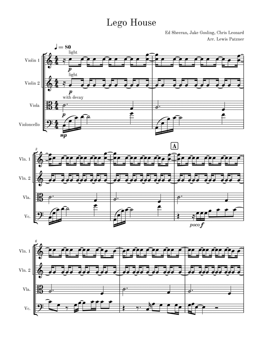 Lego House String Quartet scores gallery preview page 1