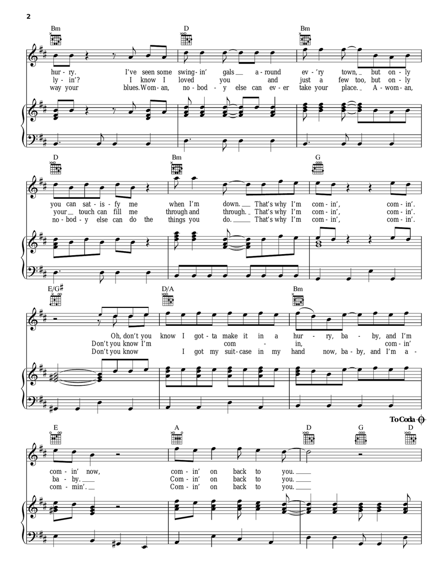 I'm Comin' On Back To You Piano, Vocal, Guitar scores gallery preview page 2