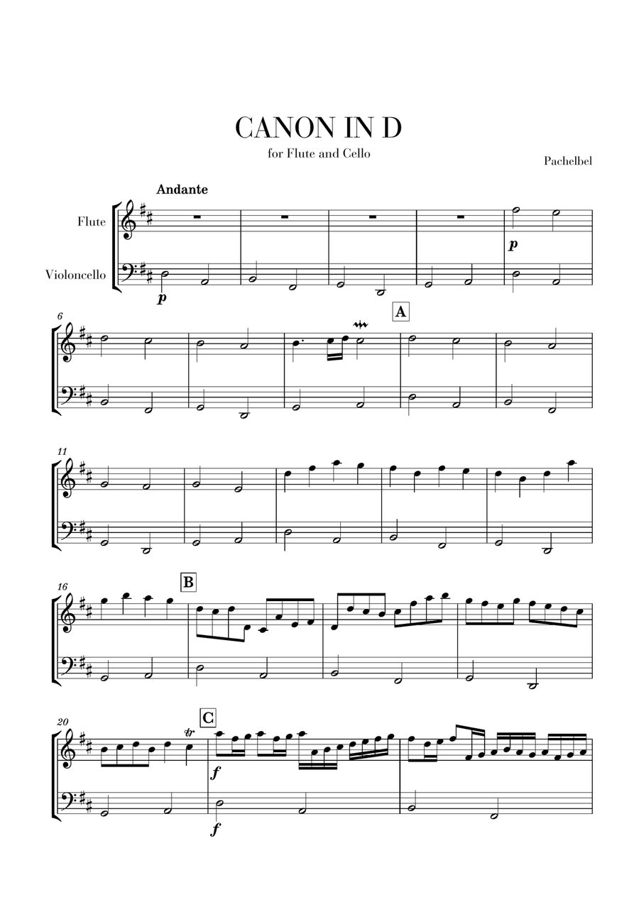 Canon in D for Flute and Cello Canon in D for Flute and Cello Flute scores gallery preview page 1