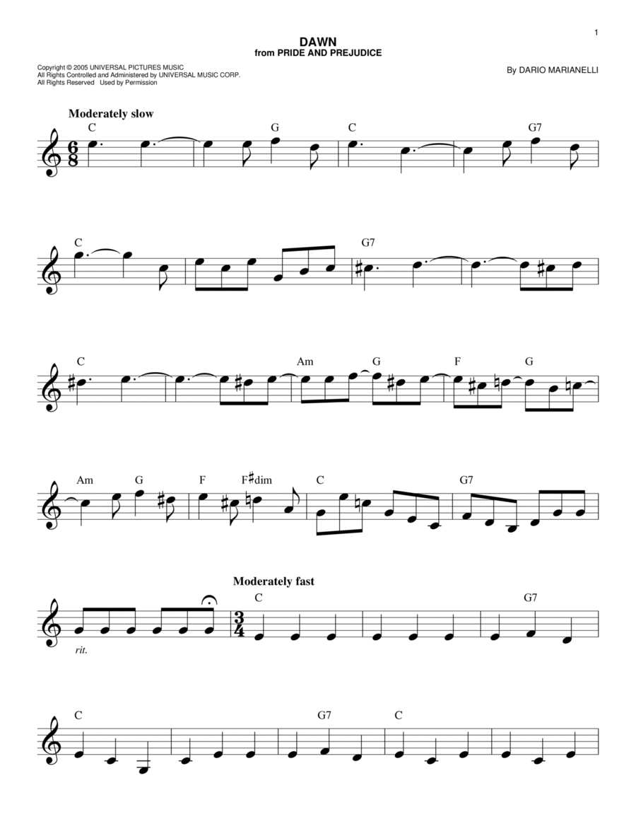 Dawn (from Pride And Prejudice) Piano scores gallery preview page 1