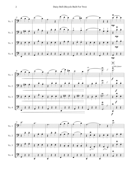 Daisy Bell (Bicycle Built for Two), arranged for cello ensemble/mixed-level cello quartet image number null