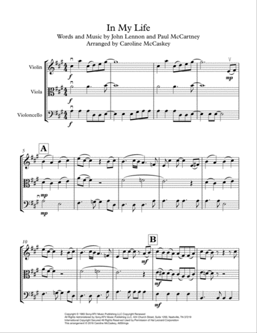 In My Life String Trio scores gallery preview page 2