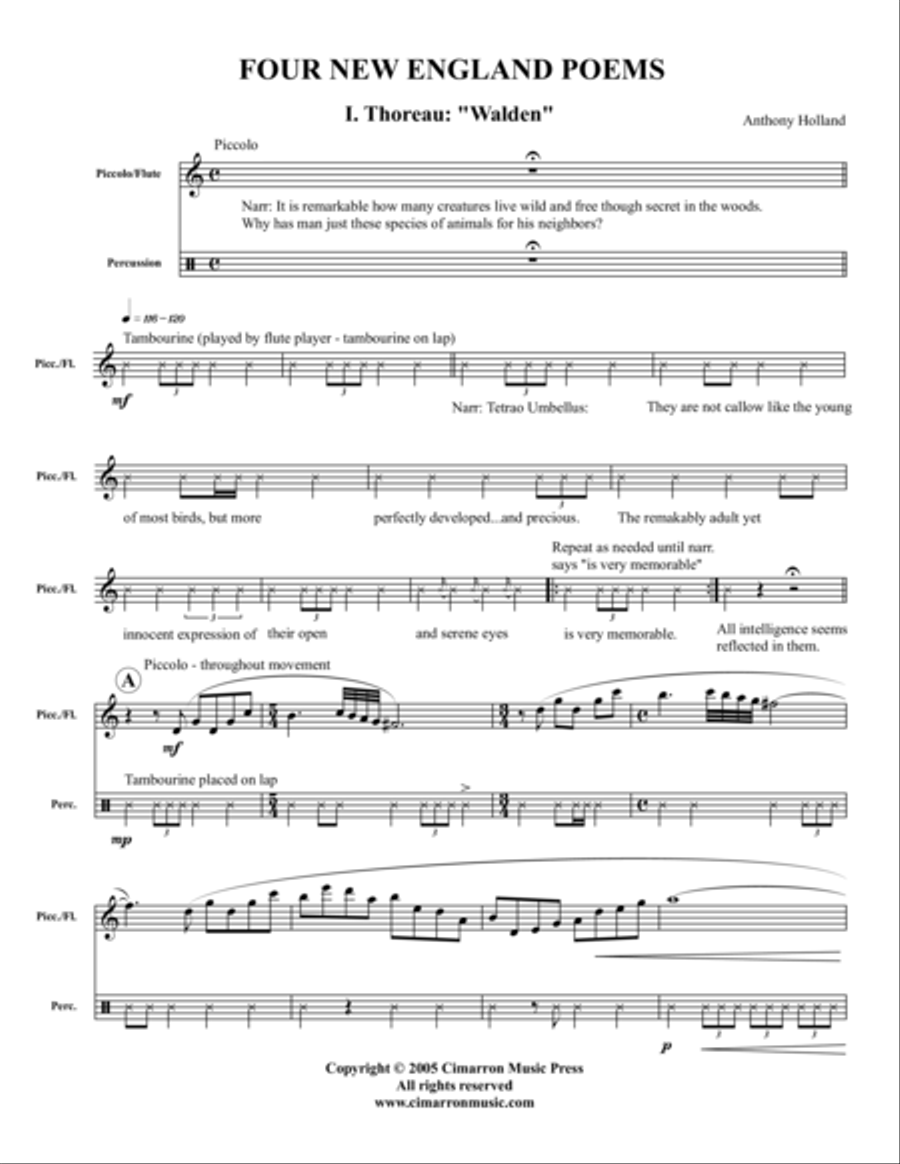 Four New England Poems Flute Solo scores gallery preview page 1