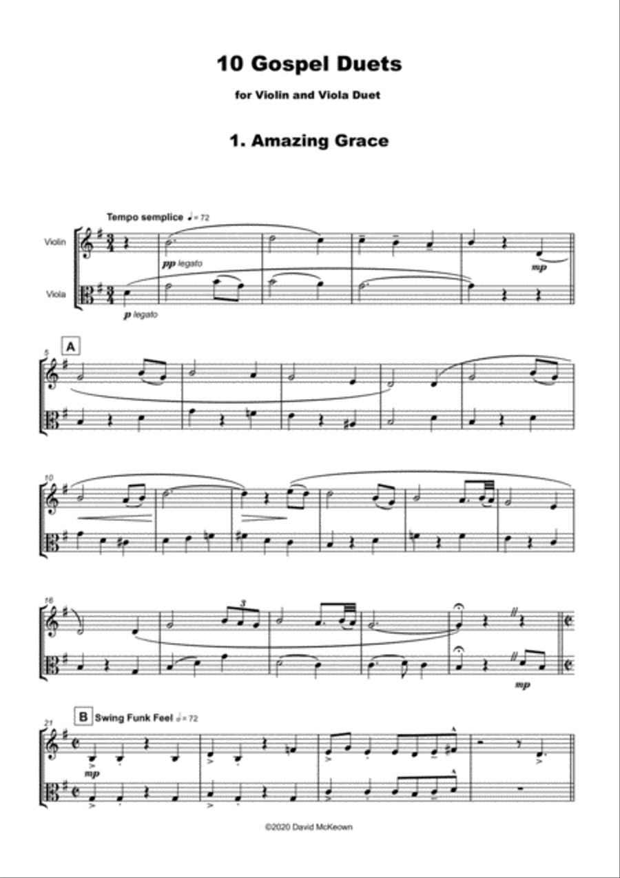 10 Gospel Duets for Violin and Viola String Duet scores gallery preview page 3