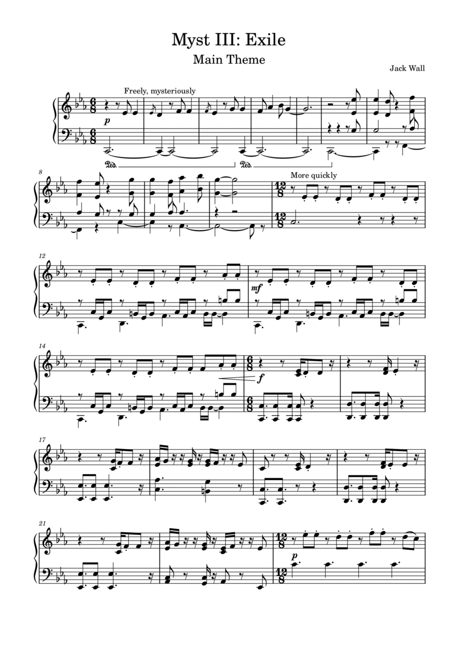 Myst III Exile Main Theme Piano Solo scores gallery preview page 1