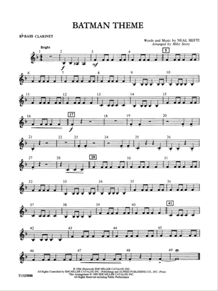 Batman Theme (from the Original TV Series): B-flat Bass Clarinet Concert Band scores gallery preview page 1