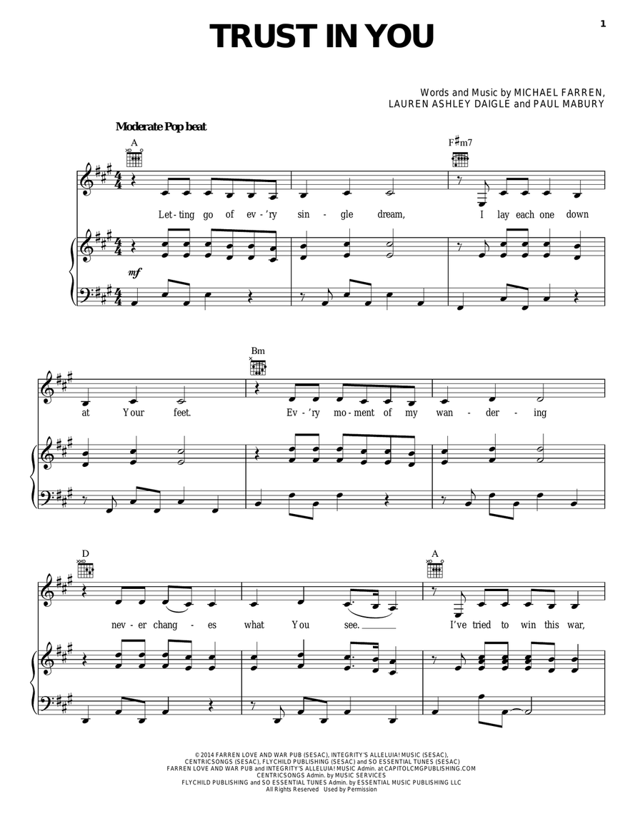 Trust In You Piano, Vocal, Guitar scores gallery preview page 1