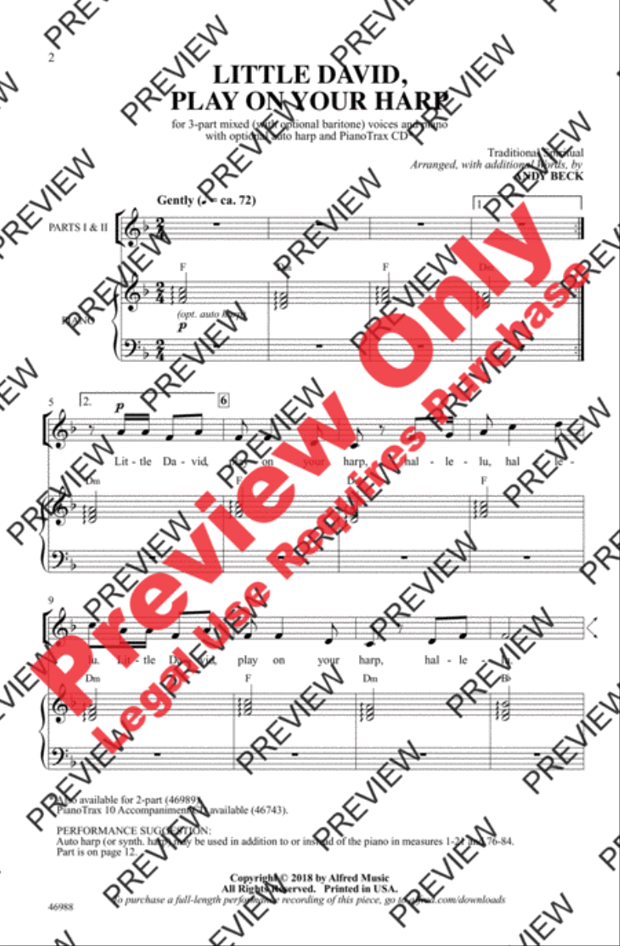 Little David, Play on Your Harp 3-Part scores gallery preview page 2