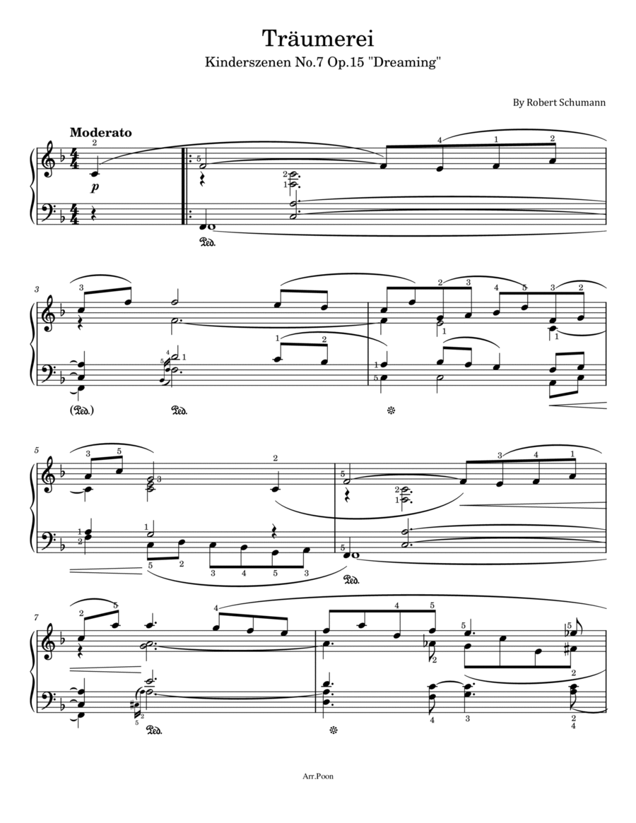 Schumann-Kinderszenen Op.15 No.7 - "Dreaming" ("Träumerei") Original With Fingered image number null