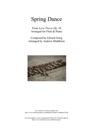 Book cover for Spring Dance from Lyric Pieces op. 38 arranged for Flute and Piano
