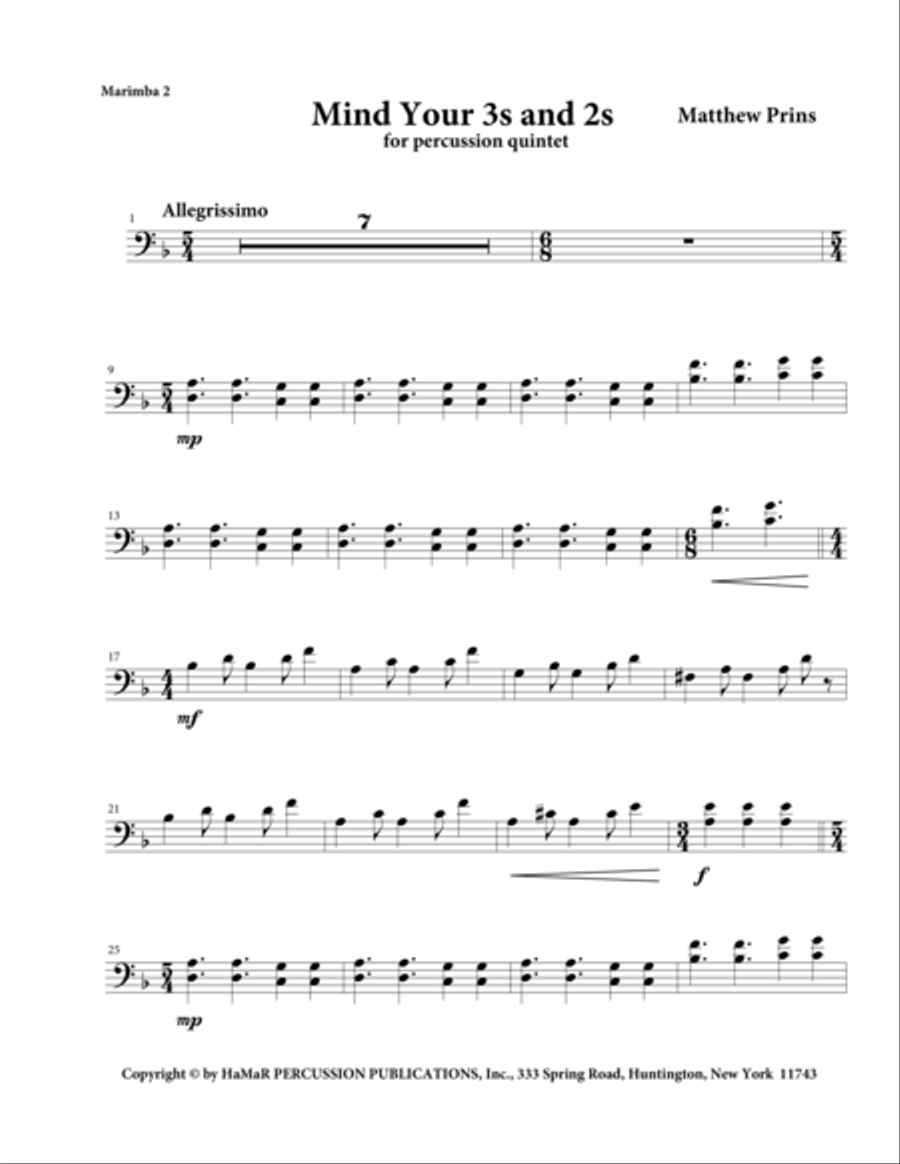 Mind your 3s and 2s Mind your 3s and 2s Marimba scores gallery preview page 1
