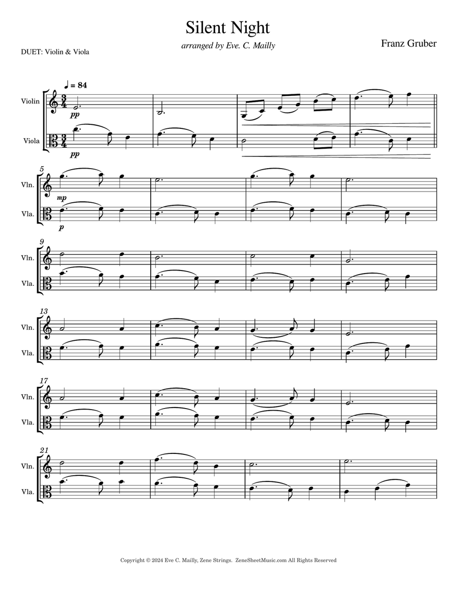 Silent Night - Duet for Violin & Viola String Duet scores gallery preview page 1