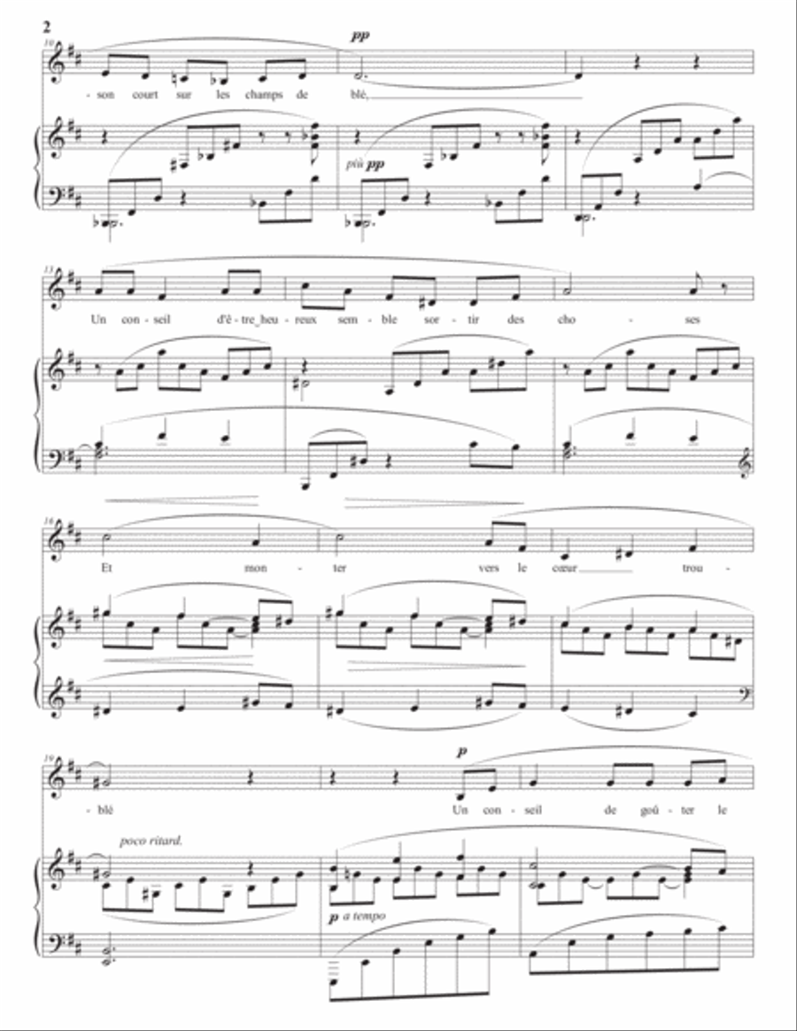 DEBUSSY: Beau soir (transposed to D major) Voice scores gallery preview page 3