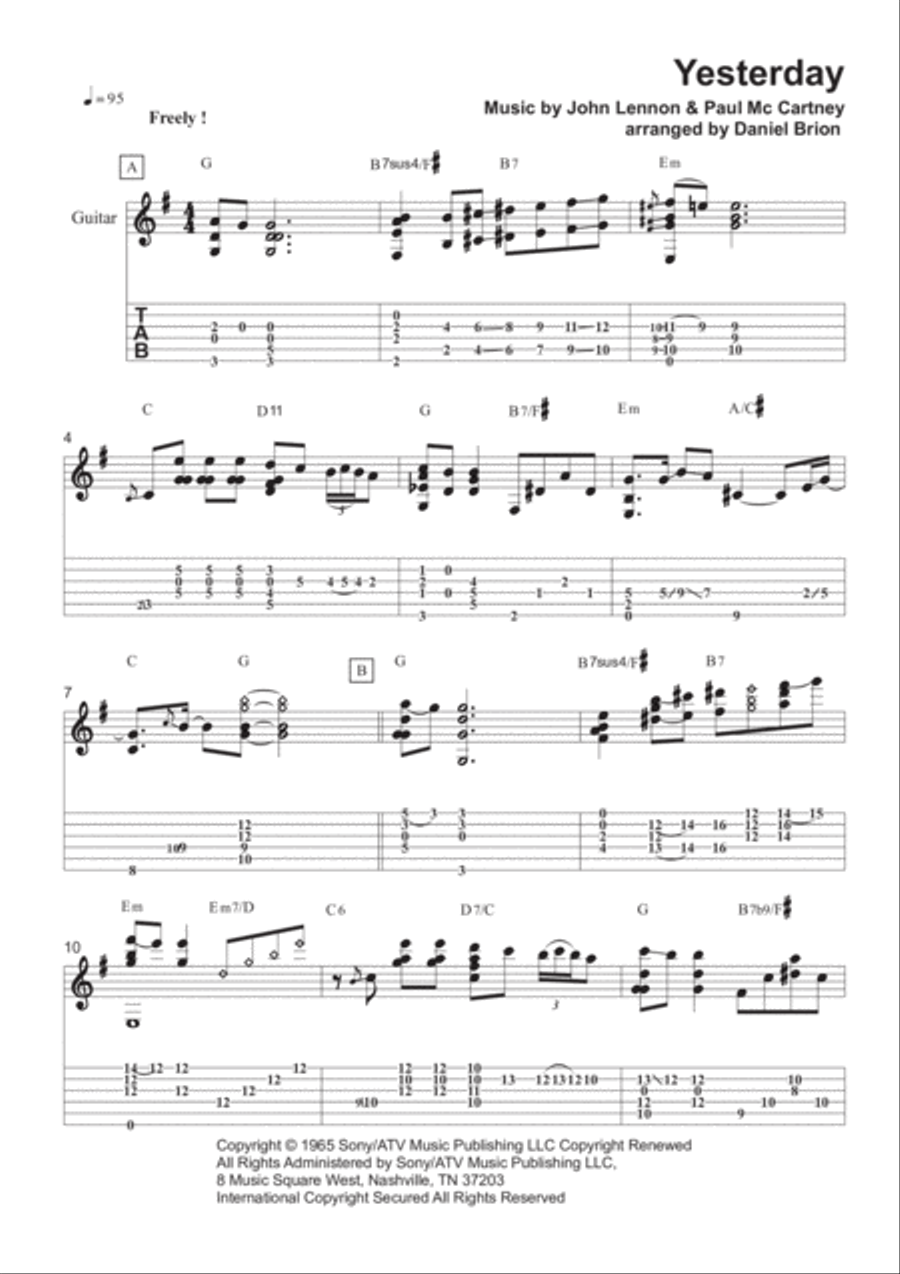 Yesterday Guitar Tablature scores gallery preview page 2