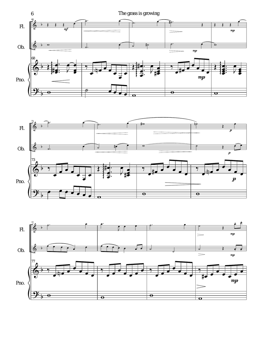 The Grass is growing in the field of ash for flute, oboe and piano Woodwind Duet scores gallery preview page 6