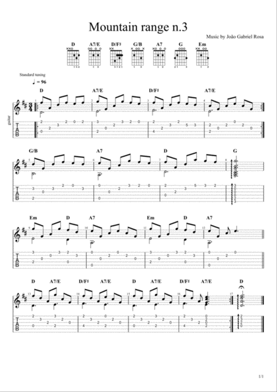 Mountain Range No.3 Guitar Tablature scores gallery preview page 1