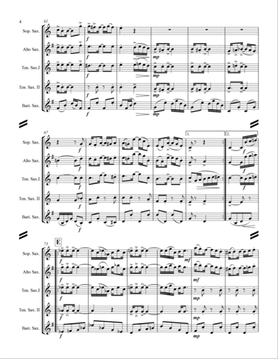 Joplin - “Pineapple Rag” (for Saxophone Quintet SATTB) Saxophone Quintet scores gallery preview page 5