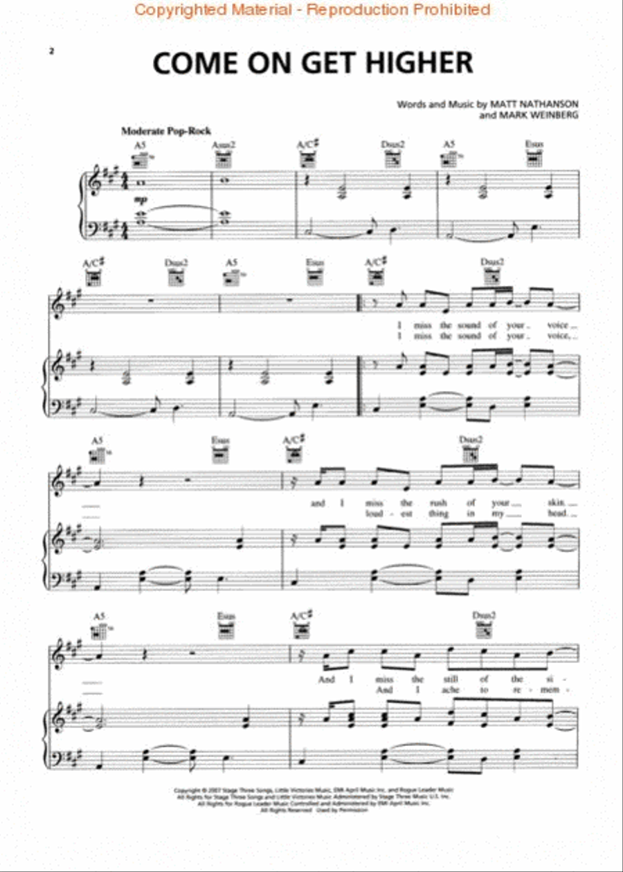 Come On Get Higher Piano, Vocal, Guitar scores gallery preview page 2