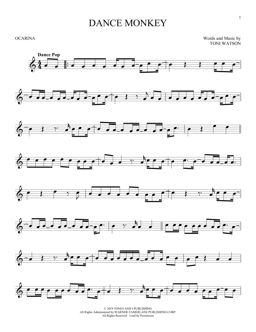 Dance Monkey Dance Monkey ocarina scores gallery preview page 1