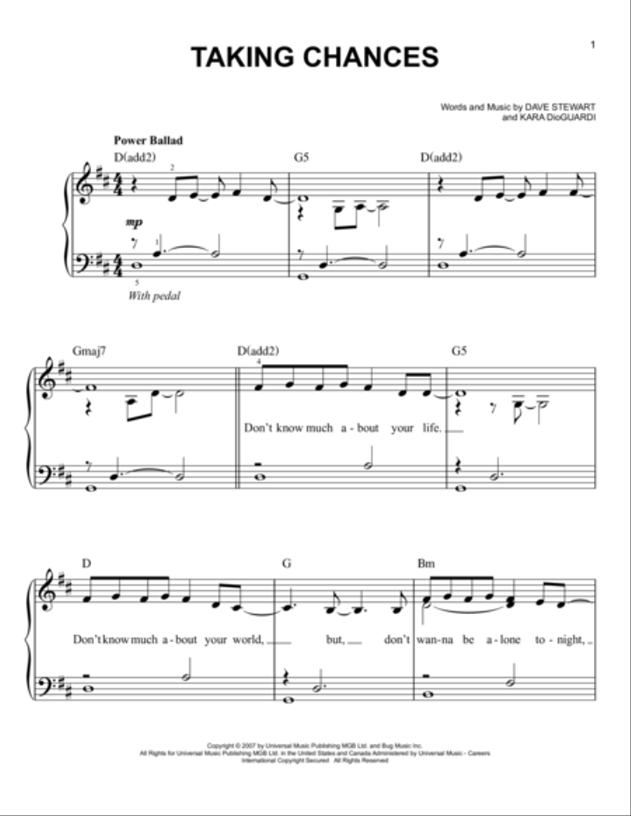 Taking Chances Easy Piano scores gallery preview page 1