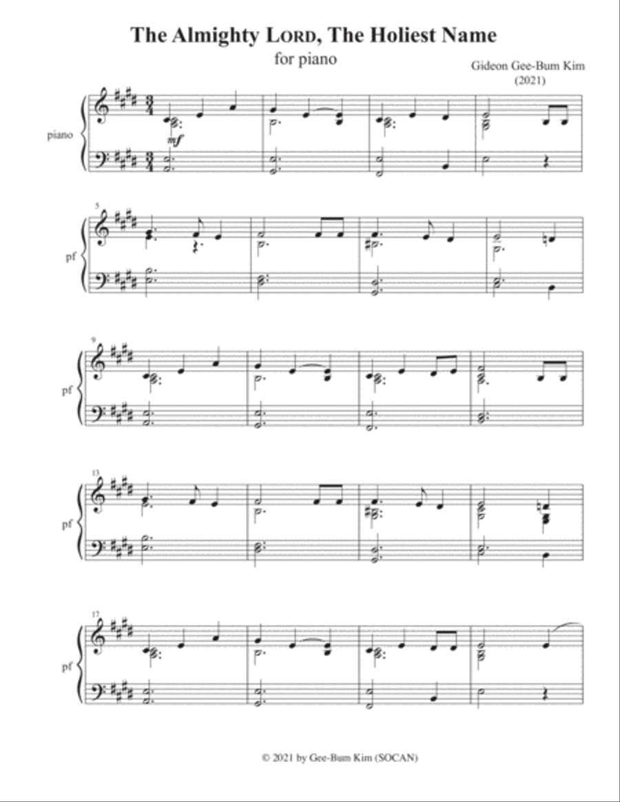 The Almighty LORD, The Holiest Name Easy Piano scores gallery preview page 3