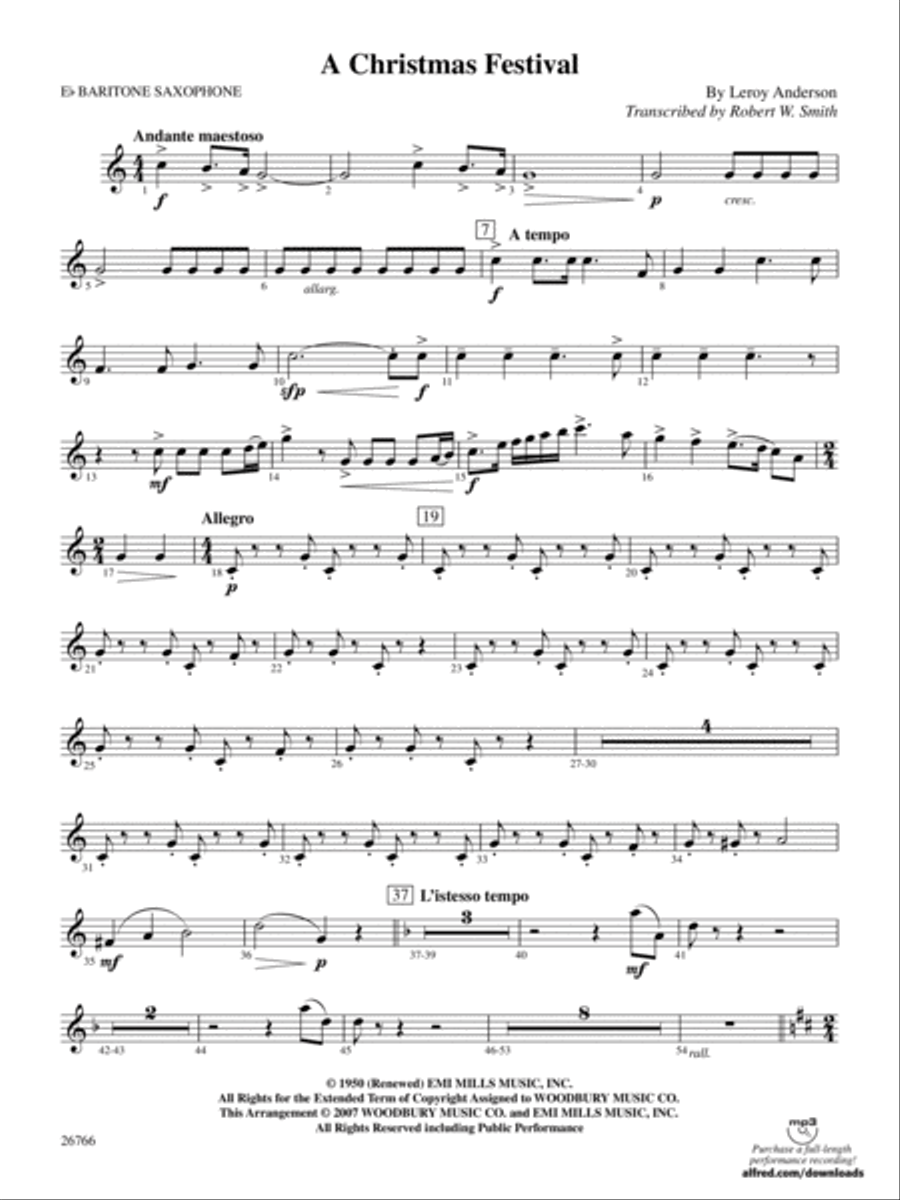 A Christmas Festival: E-flat Baritone Saxophone Concert Band scores gallery preview page 1