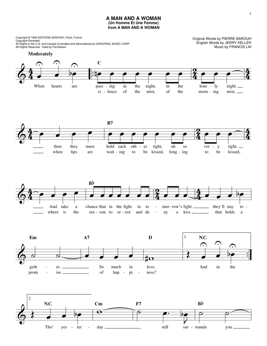 A Man And A Woman (Un Homme Et Une Femme) Piano scores gallery preview page 1