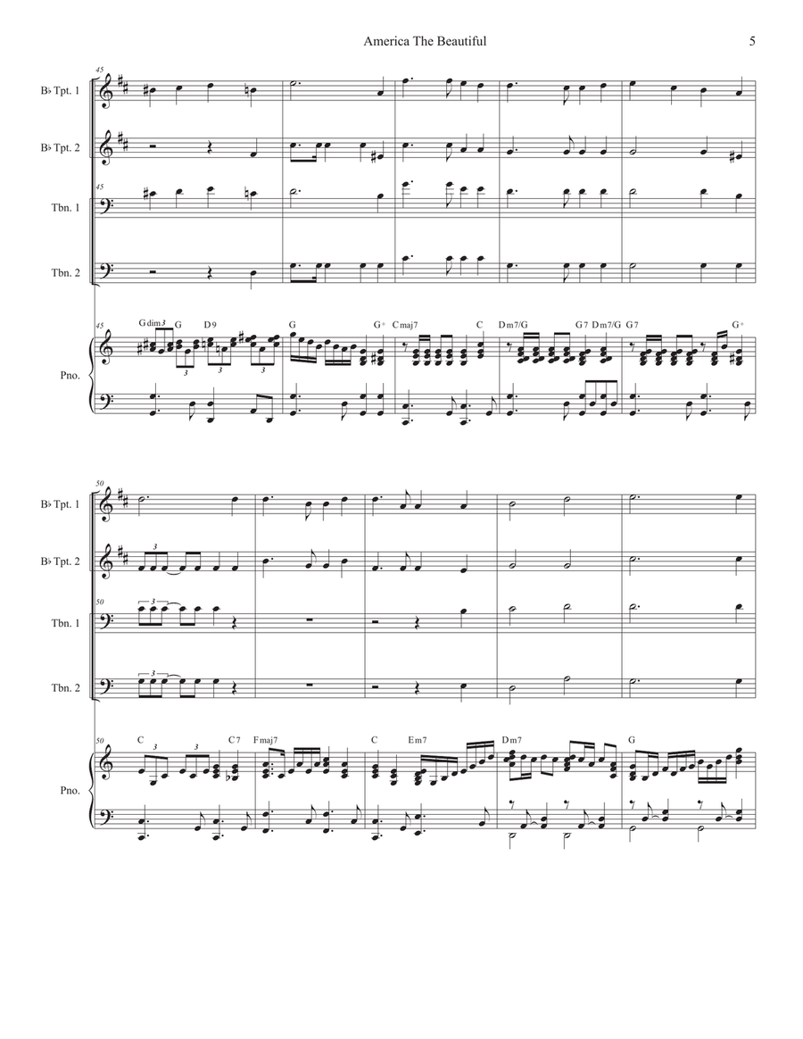 America The Beautiful (Brass Quartet and Piano - Alternate Version) Brass Quartet scores gallery preview page 6