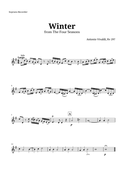Largo from Winter by Vivaldi for Recorder Quartet image number null